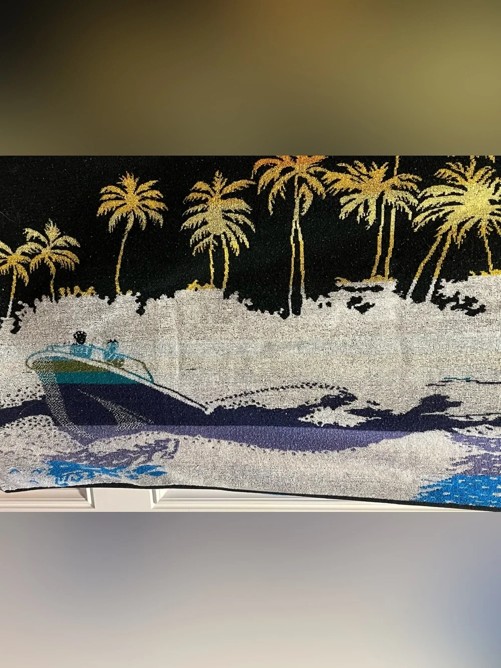 Vintage 1980s Jay Franco Surfer Beach Towel Retro Neon Sunset Palm Trees 27x53.5